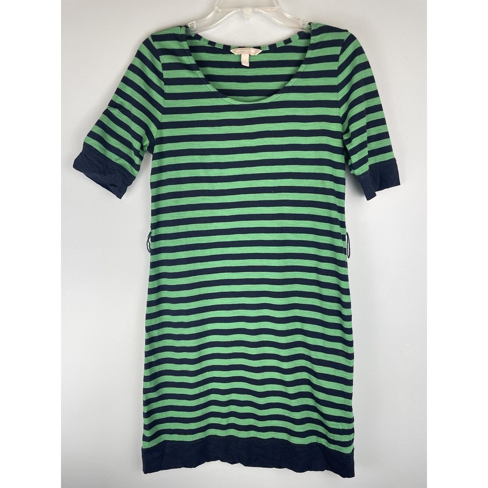 Banana Republic Women's Green Navy Striped Dress Mid Sleeve Size Small
